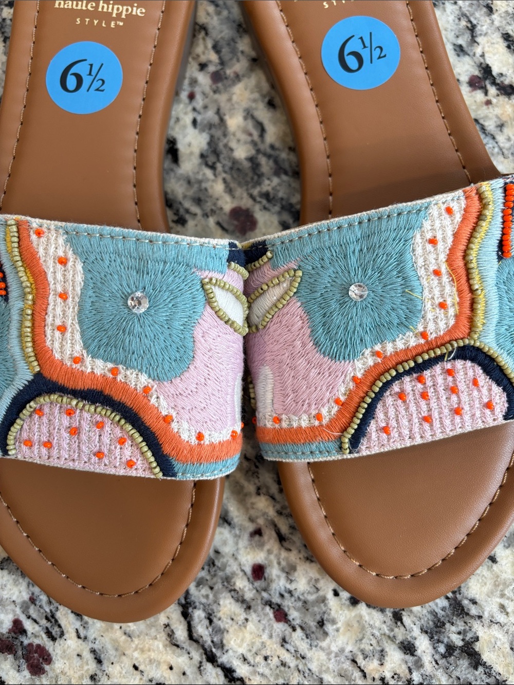 Haute Hippie Tapestry Multicolor Embroidered Slide Sandals - Picture 8 of 9